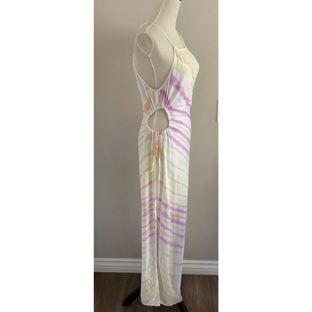 Young Fabulous & Broke Tie Dye Linen Blend Maxi Dress Size Small Side Cut Outs